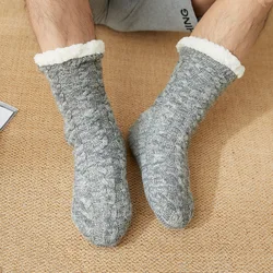 Men Winter Thickened Knitted Floor Socks Woven Thermal Cashmere Women's Carpet Home Plus Velvet Sleep Socks Slippers Leg Cover