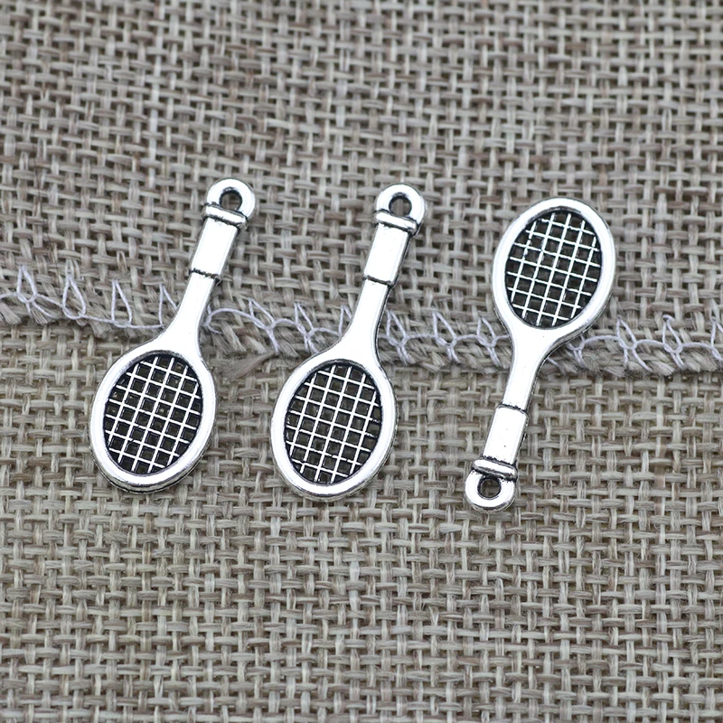 20pcs/lot 10*28mm Tennis Racket Charms Sports Exercise Pendant For DIY Handmade Metal Alloy Jewelry Making Accessorie