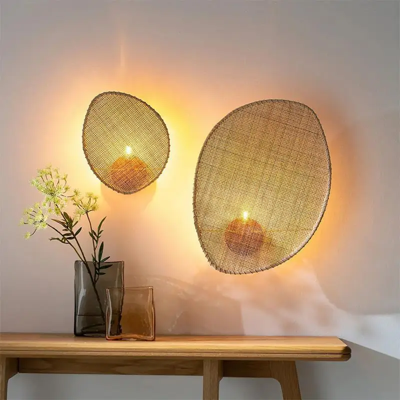 

Minimalist Rattan wall Lamp Creative bohemian Wall Light for Living Background Home Decor Retro Bedroom Beside Designer Lamp