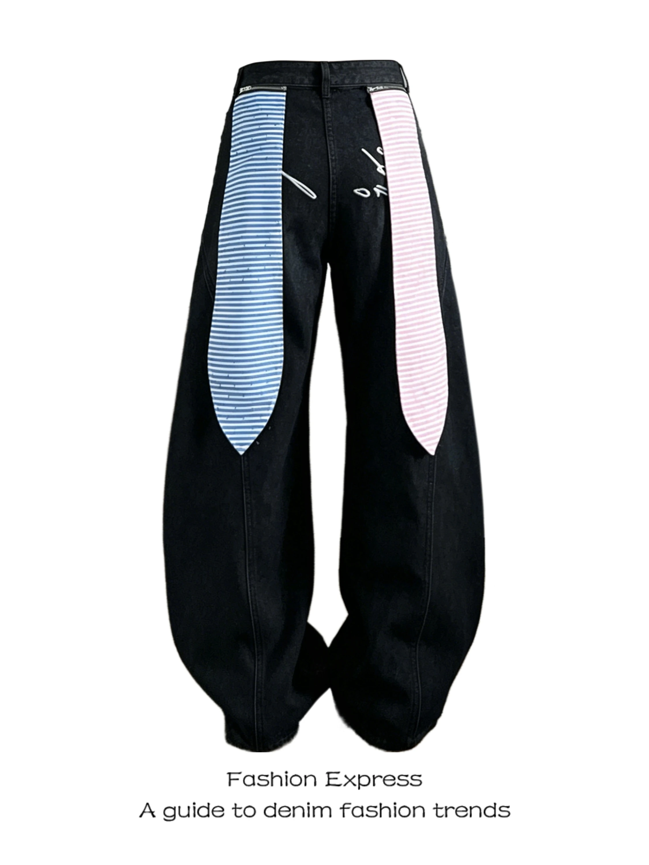 

2026 New Style Women's Jeans Wide Leg Design Loose Fit Casual Pants Rabbit Ear Details Age-Defying Blue Pink Casual Wear