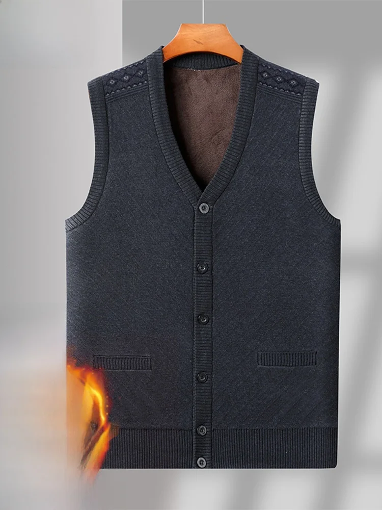 

Утепленный вязаный кардиган с флисовой подкладкой для мужчин среднего и старшего возраста, повседневный, с V-образным вырезом, теплый, осенний, от TUCANO