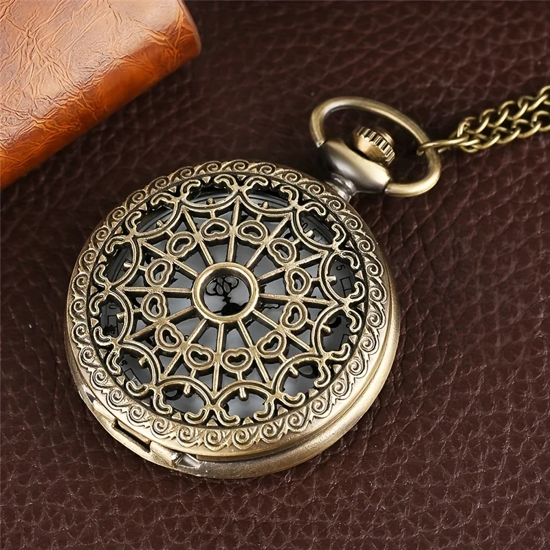 Hollow Bronze and Black Spider Web Pattern Quartz Pocket Watch, Exquisite Watch For Men Women Kids Fans Souvenir Students Gifts