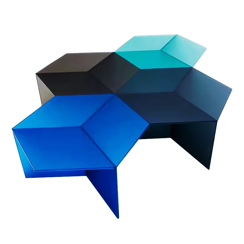 Acrylic hexagonal coffee table, Nordic modern hexagonal table, creative minimalist light luxury color transparent table