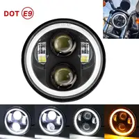 Faro LED negro de 5,75 pulgadas para motocicleta, lámpara de proyección con anillo de Ángel de 12V para Motor Sportster Cafe Racer Bobber Iron 883 Dyna