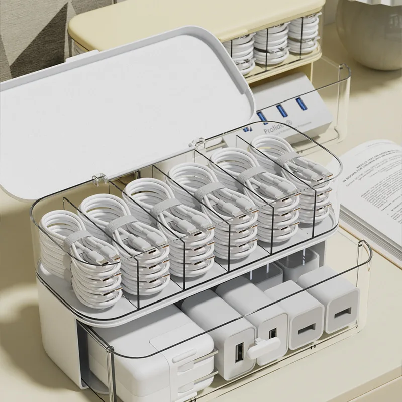 Cable Storage Box Power Charging Cable Phone Charger Organizer Wire Winder Desktop Cable Management Box Protecteur Cable