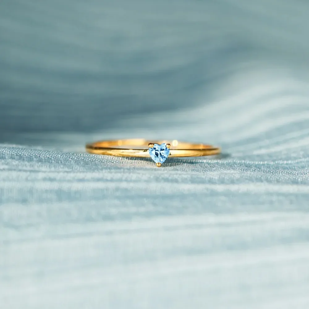 Monkton 100% 925 Sterling Silver Heart Zirconia Wedding Rings for Women Girl Charm Blue Birthstone Stackable Finger Rings
