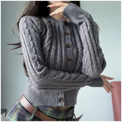 BRADLY MICHELLE Vintage Sexy Tops Women Thickened Single-breasted V-Neck Knitted Cardigan High Strecth Long Sleeve Sweaters