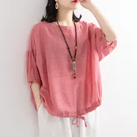Casual Plus Size Loose Fit Women's T-Shirt Round Neck Middle Sleeve Pullover Top Summer Fashion Acrylic Fabric Butterfly Shirt