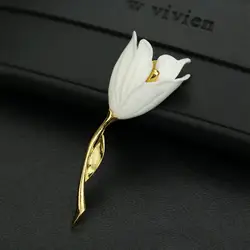 Fashion Elegant Tulip Flower Brooch Luxurious Pink White Enamel Tulip Flower Pins Clothing Accessories Women Jewelry Gift