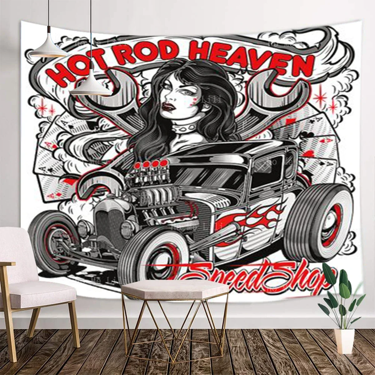 Retro Car Engine Rat Rod Truck Hot Coupe Garage Vintage Automobile Tapestry By Ho Me Lili For Livingroom Wall Decor