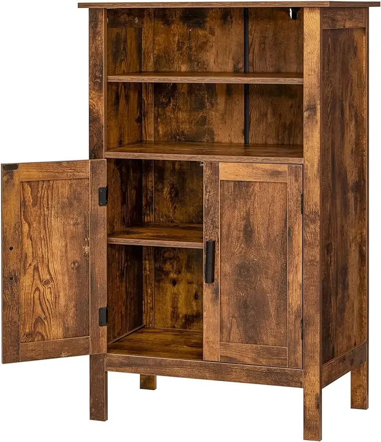 Armoire de rangement avec 2 portes et étagères ouvertes, armoire de rangement rétro au sol avec étagères réglables, armoire de rangement au sol