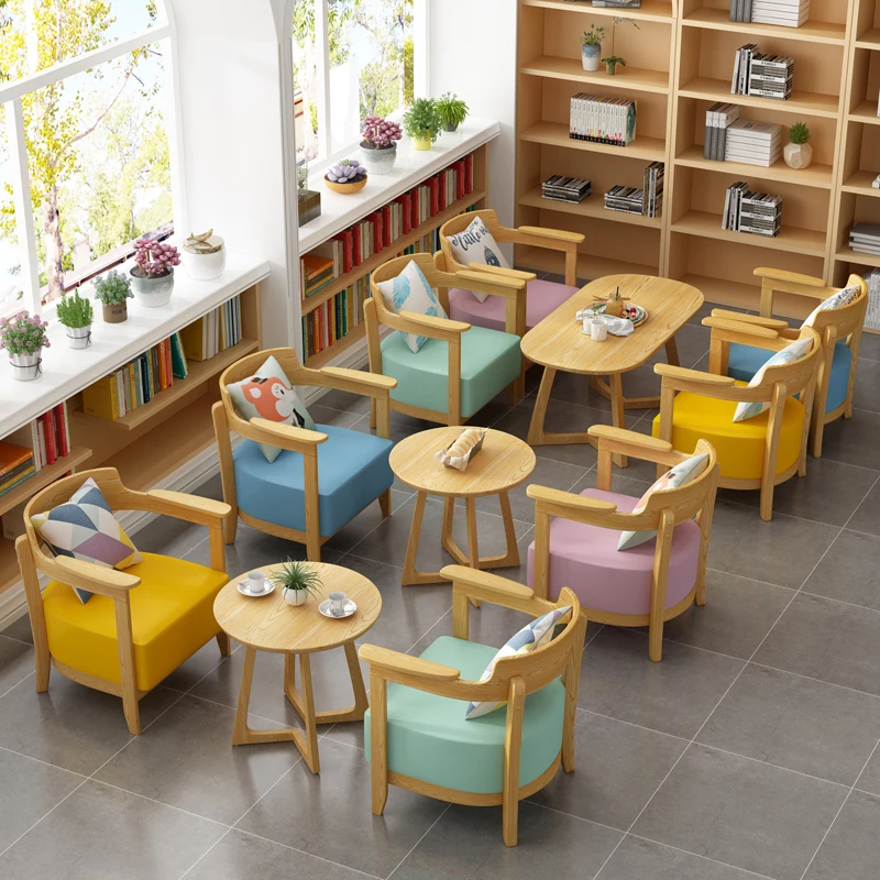 

Combination of tables and chairs in milk tea shop, solid wood reception in rest area of shop and negotiation