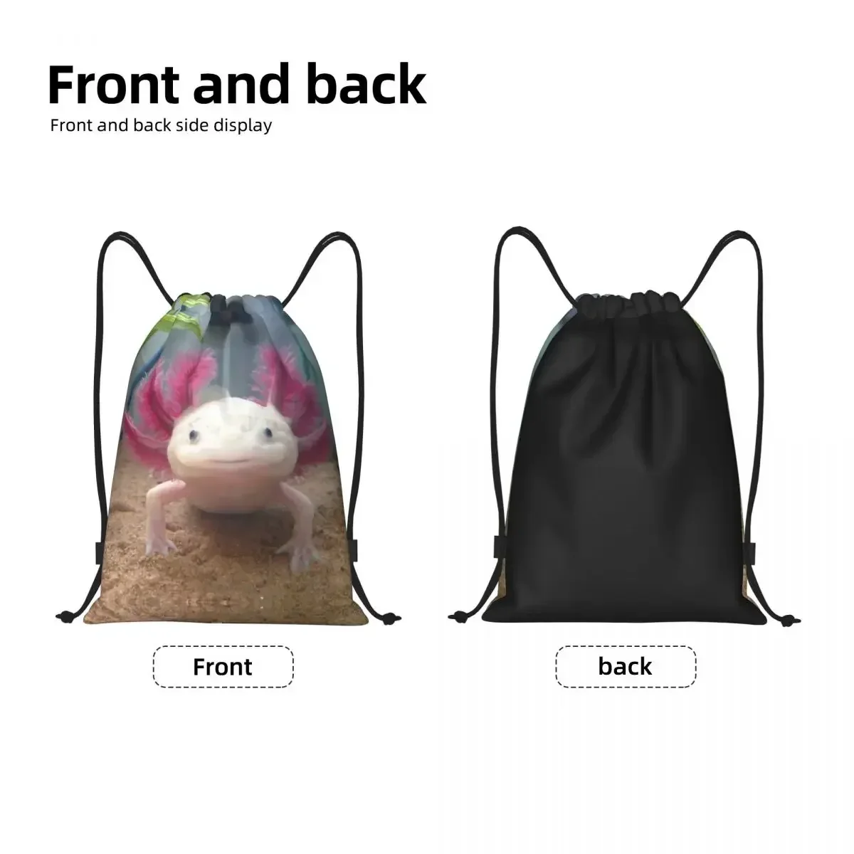 Smiling Leucistic Axolotl Drawstring Bags Women Men Portable Sports Gym Sackpack Salamander Animal Shopping Backpacks