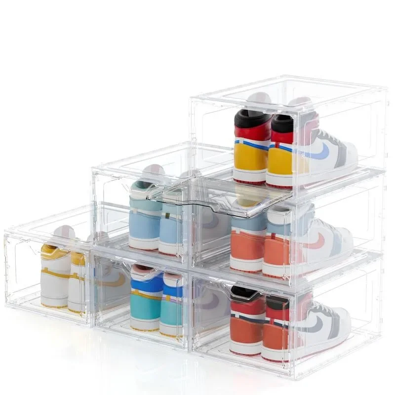 

DELAMU Fashion Organiser Shoe Box: Transparent Magnetic Door, Stackable Design, Ideal for Shoes and Bags., Reinforced Material