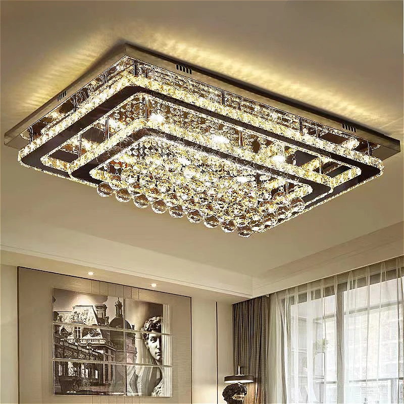 

Modern Luxury Crystal LED Chandelier For Living Room Bedroom Dining Room Kitchen Ceiling Lamp Silver Chrome Remote Control Light