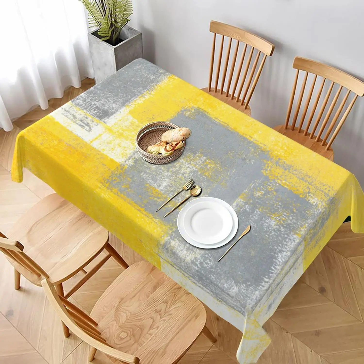 Abstract Yellow Gray Geometry Rectangle Tablecloth Home Table Decor Washable Kitchen Dining Tablecloth Holiday Party Decor
