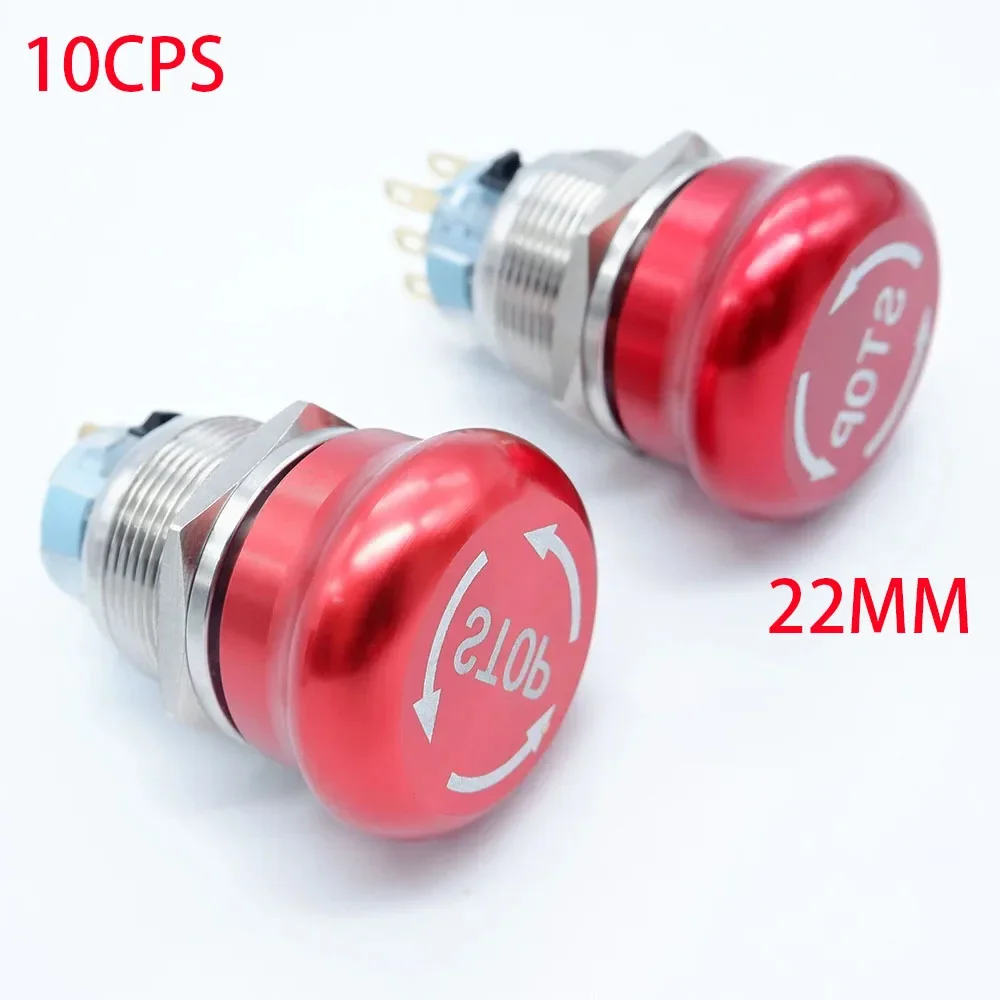 

10PCS Metal Emergency Stop Push Button Switch 22mm Switch Lock Red Mushroom Head Push Rotary Equipment Switch 1NO1NC 2NO2NC