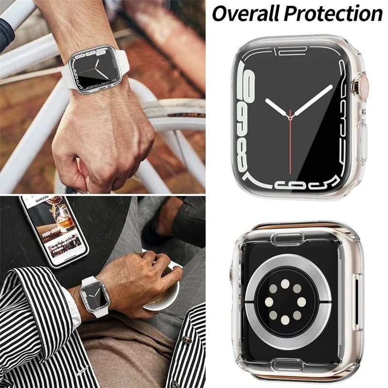 Coque de protection transparente en TPU tout autour pour Apple Watch, pare-chocs, boîtier, 44mm, 40mm, 42mm, 38mm, série 9, 8, 7, 6, se, 5, 3, 45mm, 41mm