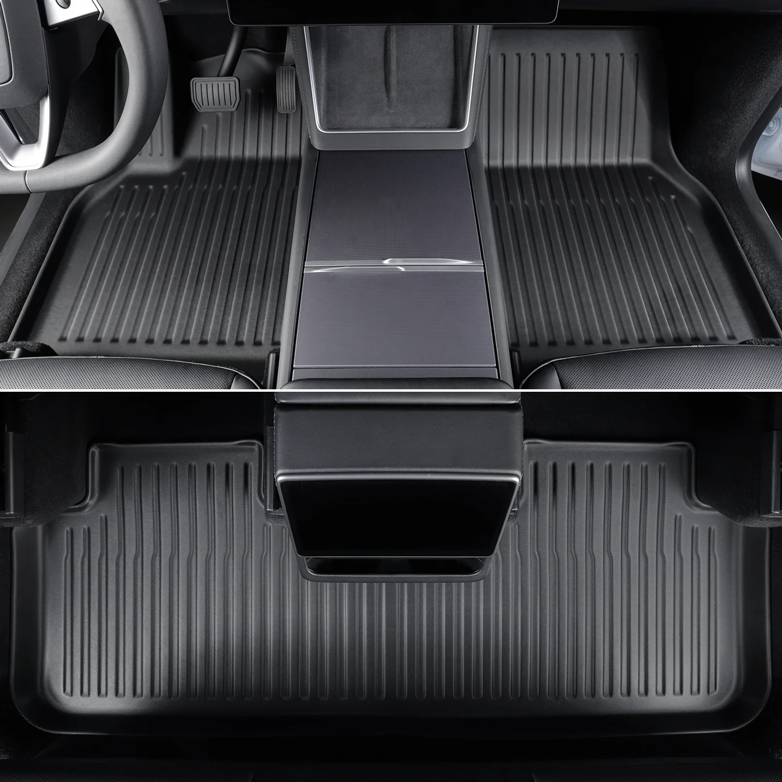 LUCKEASY for Tesla Model Y 5seats Launch 2025 2026 Juniper LHD Car Floor Mats TPE Foot Mat With Door Sill Protective Cover Black