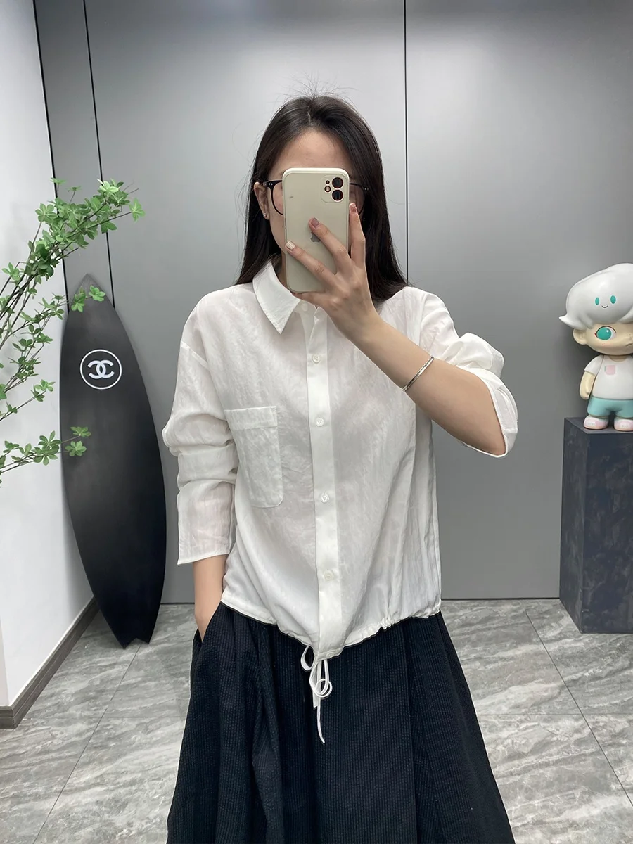 

Lace-Up Long Sve Silk Blend Comfortable Breathable Casual Faion Women's Loose irt Drapey Versatile Loose Top Summer