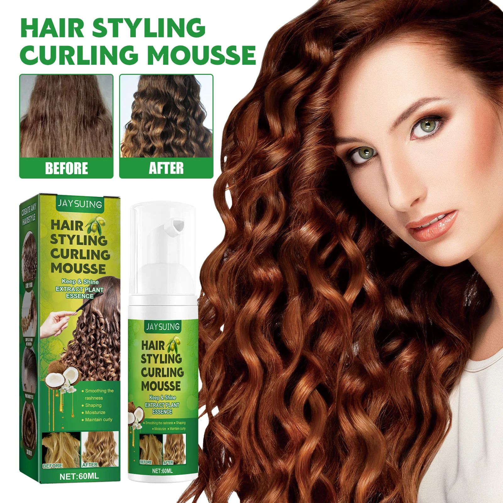 60ml Fluffy curly hair styling mousse, anti-frizz curly hair moisturizing care foam styling mousse