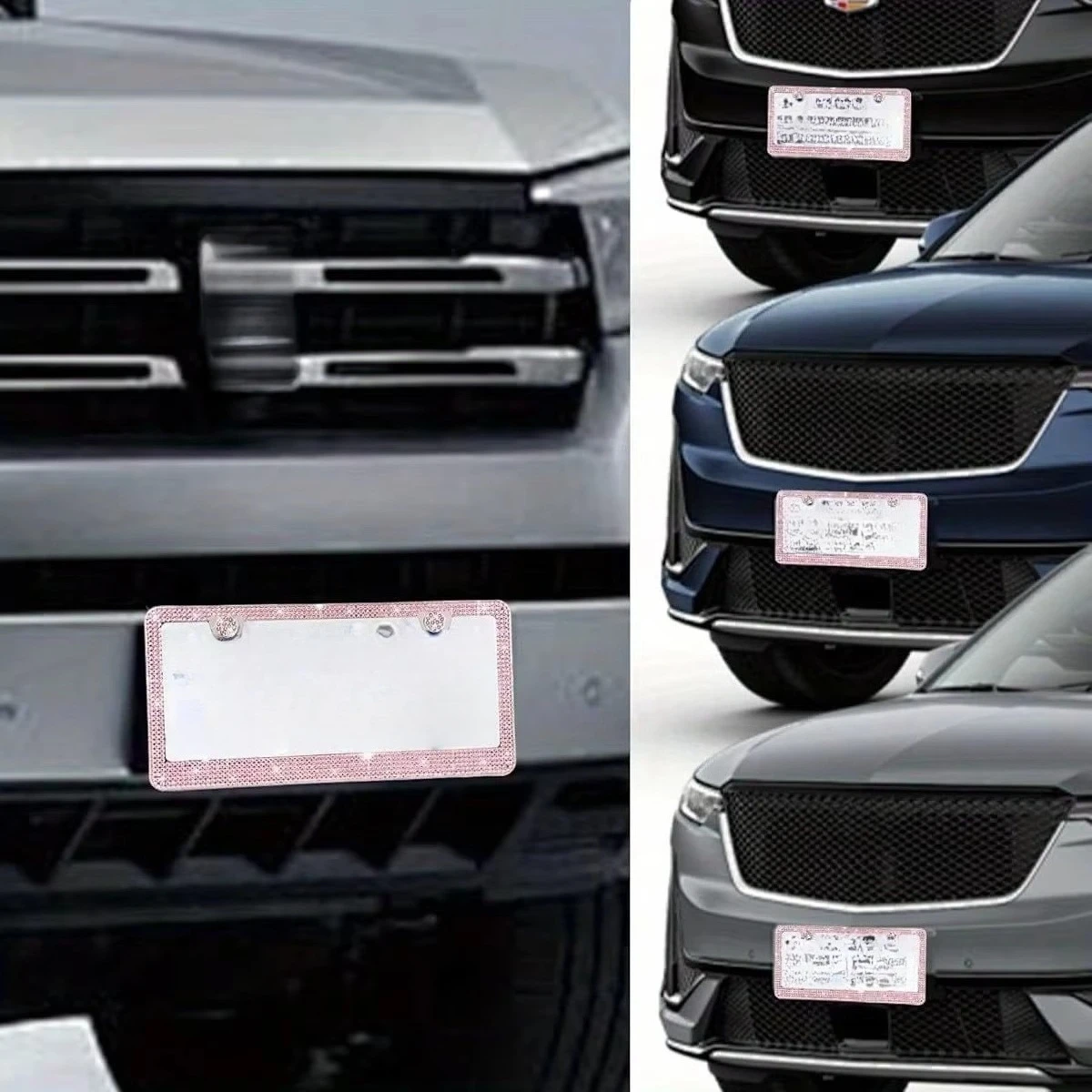 2pcs Universal Standard Bling License Plate Frame, Sparkling Fake Rhinestone Car Tag Cover with Screw Caps