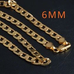 Whosale 925 Sterling Silver 6MM 18K Gold Chain Necklace For Men women Classic Vintage Male Party Cuban wedding party