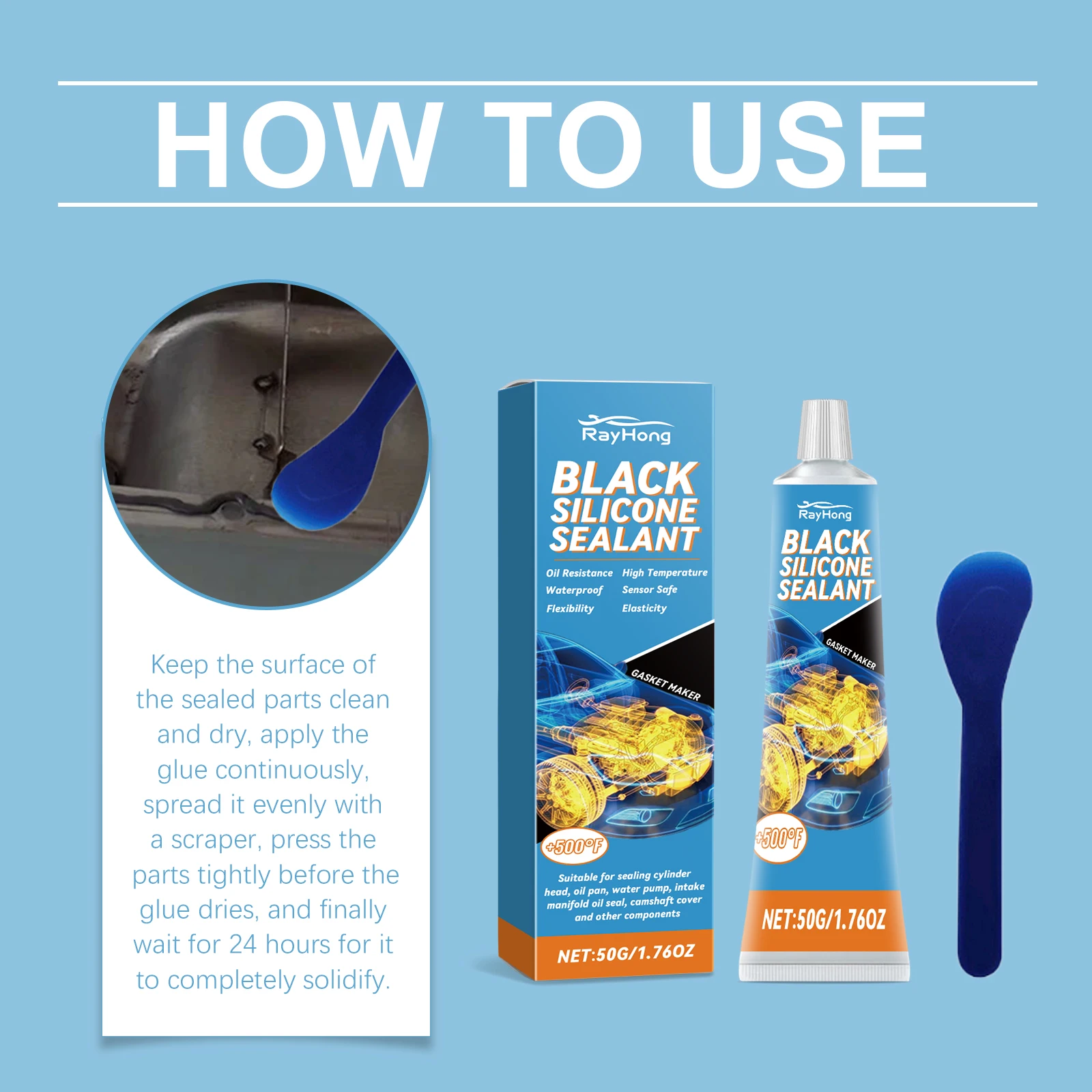High-Temp Engine Sealant Waterproof 50ml - Automotive Adhesive For Car Gasket, Transmission Door Gap Repair Fast-Curing Leak Fix image 6