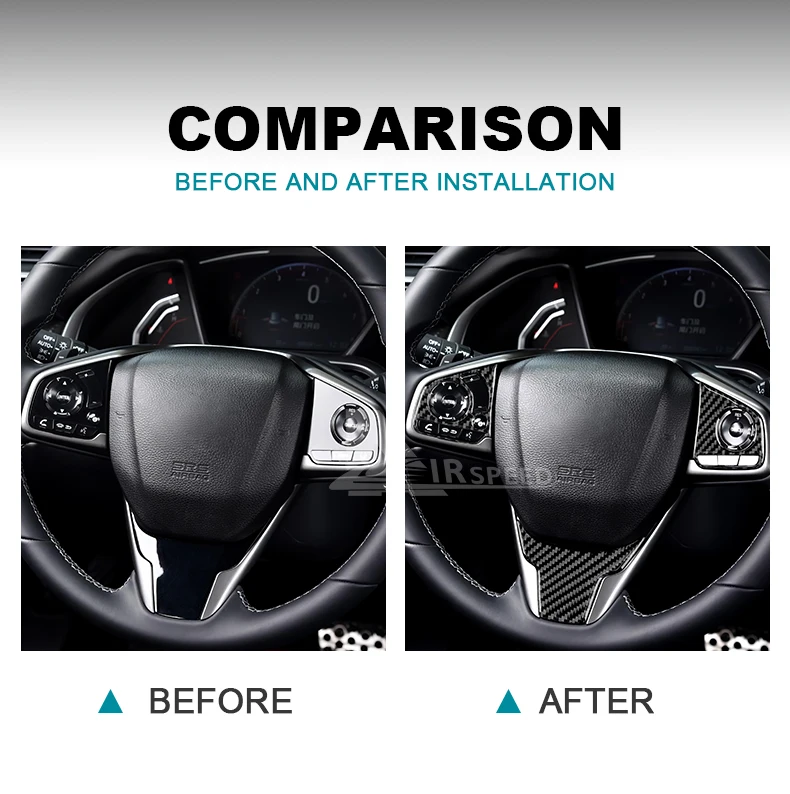 Echter, weicher Carbonfaser-Aufkleber für Honda Civic X 10. Generation 2016 2017 2018 2019 2020 2021, Lenkradverkleidung, Innenraumverkleidung – Detail 3