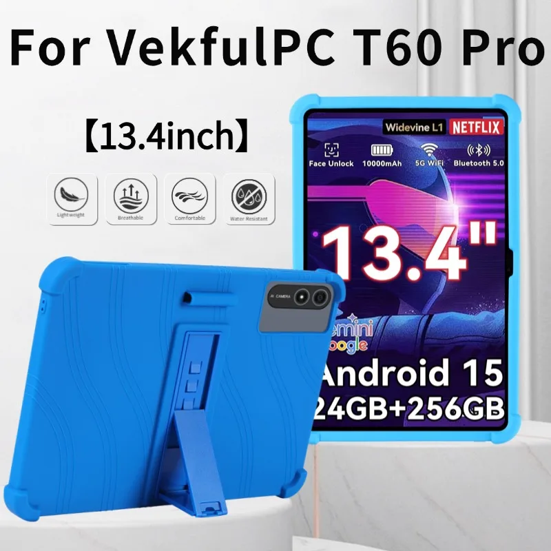 For VekfulPC T60 Pro Tablet 13.4inch  Android 15 Case Shockproof Cover Kids Friendly Soft Silicon Stand Protective Shell