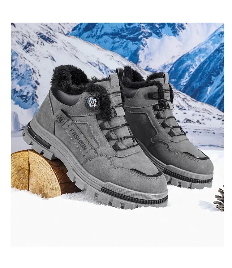 Herren Winterstiefel mit Plüschfutter, Schnürstiefel mit Drehverschluss, rutschfeste, strapazierfähige, warme Outdoor-Arbeitsstiefel – Detail 12