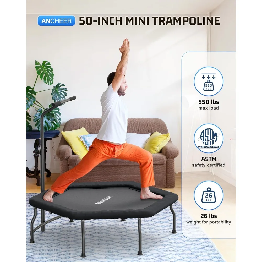 

50" Rebounder Trampoline for Adults- 2025 Foldable Mini Trampoline with Bar- Exercise Trampoline for Adults