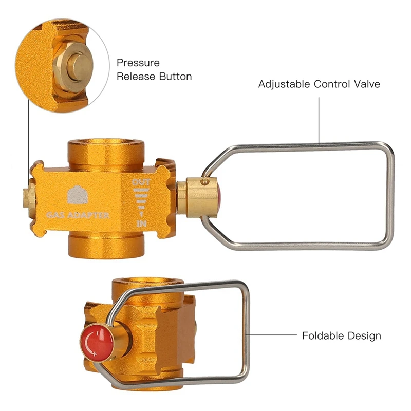 Gas Saver Plus Gas Convertor Shifter Refill Camping Gas Adaptor Gas Burner Adapter Valve Kit Gold