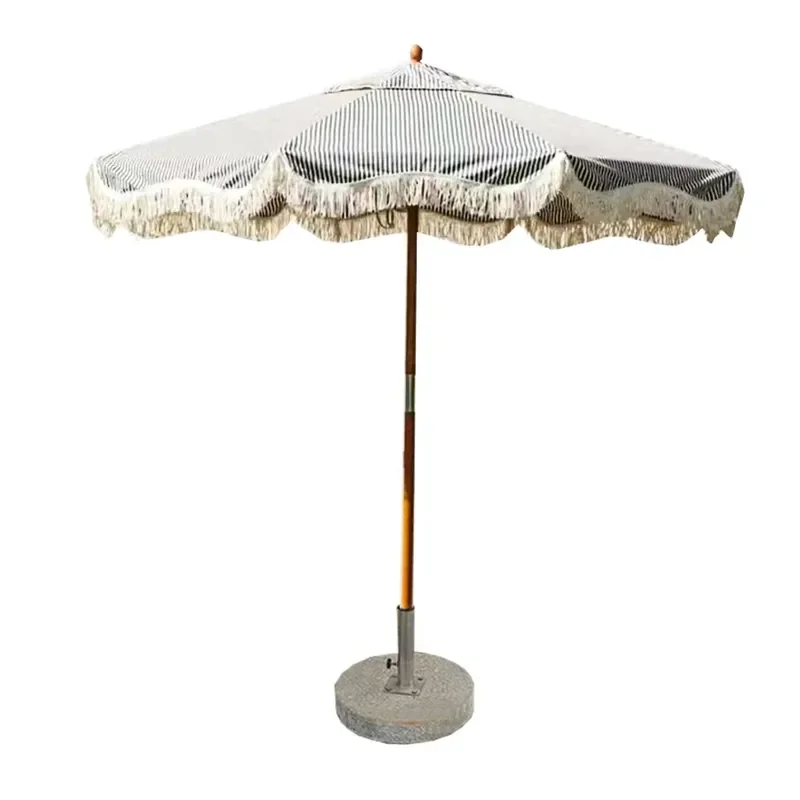 Wholesale Custom New Design Courtyard Beach Fringed Umbrella Center Pillar Aluminum Folding Windproof Waterproof