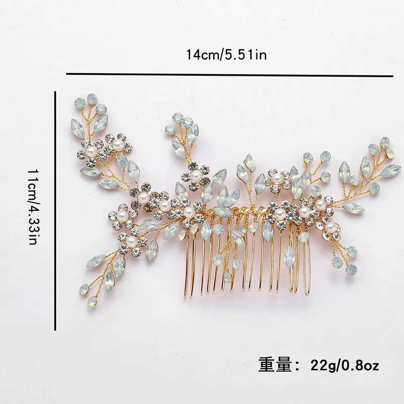 SLBRIDAL Handgefertigter Braut-Haarkamm mit Strass und Opal-Kristallen, Hochzeits-Kopfschmuck, Haaraccessoires für Brautjungfern und Frauen – Detail 2