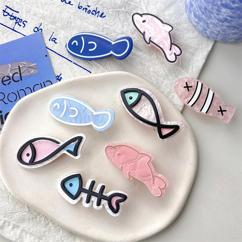 Korean Style Creative Little Fish Bone Hairpin Barrettes Summer Cartoon Dolphin Clip Funny Hair Accessories For Women Headwear