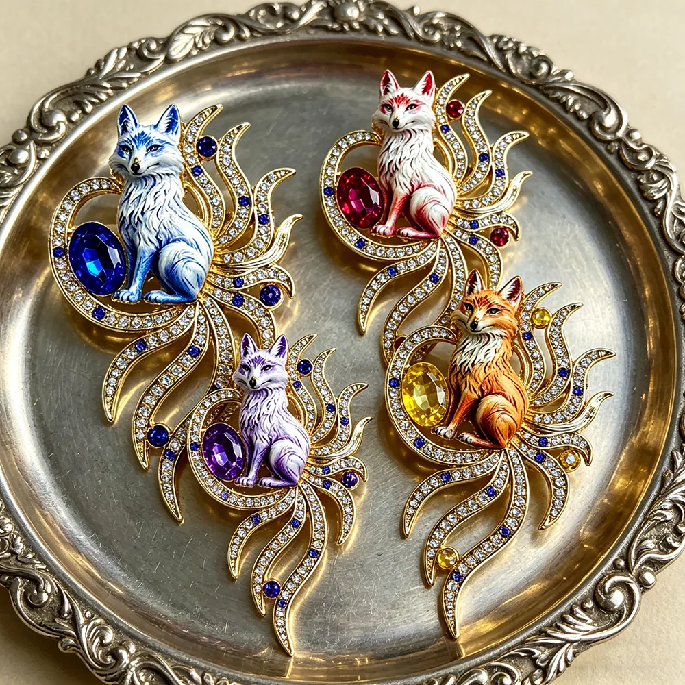 Vintage Animal Brooch Enamel Crystal Rhinestone Fox Cat Crab Bird Pin Luxury Gold Plated Lapel Badge for Women Coat Jewelry Gift