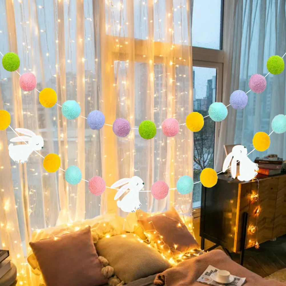 

2Pcs Easter Bunny Tassel Banner Hanging Party Decor for Festival Celebration Home Decoration Hair Ball Rabbit Flag Decorative