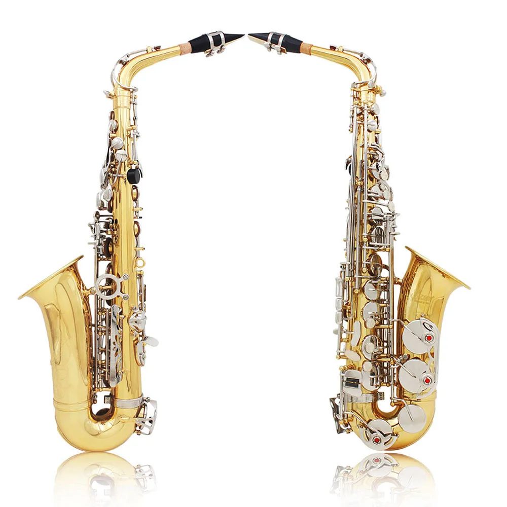 Alto saxophone E-flat brass body carved white shell keys gold silver keys saxophone