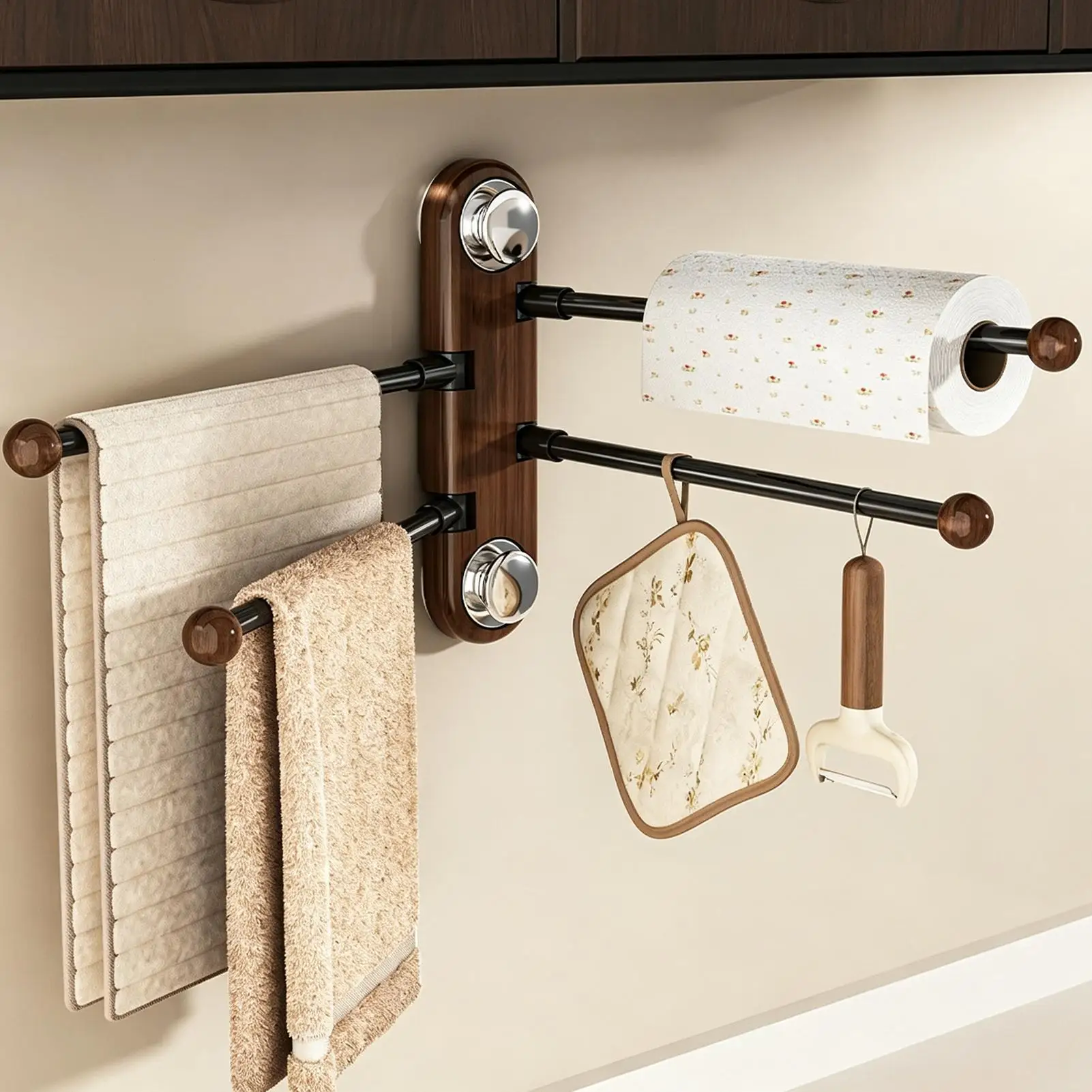 No-Drill Swivel Drying Holder Rotating Towel Rack Space Saving Kitchen Rag Storage Shelf For Shower Home RV Kitchen Bath Door