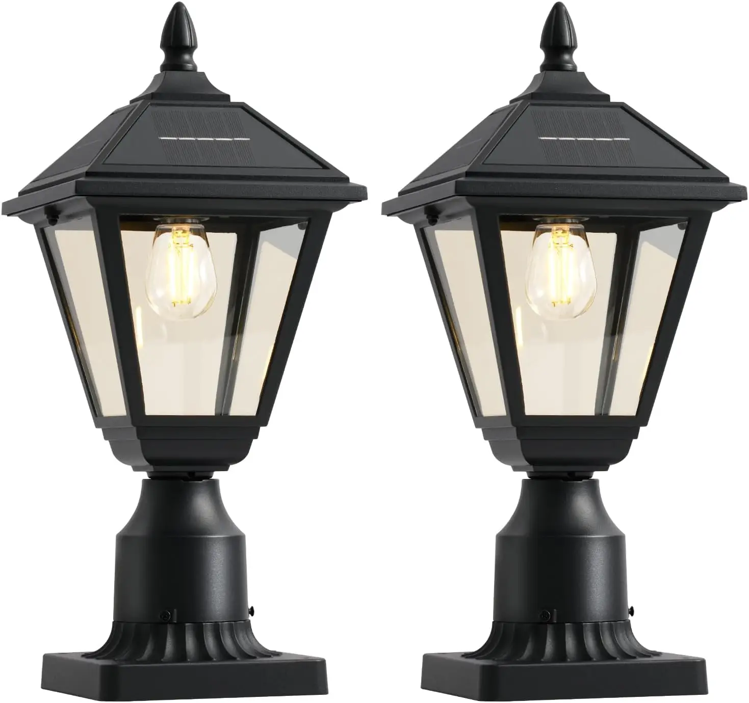 

Solar Lamp Post Lights 2 Pack, 3000K Dusk to Dawn, Waterproof Outdoor Post Lantern with Pier Mount, Aluminum & Glass
