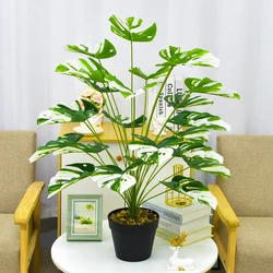 1PC simulato pianta verde broccato bianco Monstera vetrina giardino paesaggio decorazione della casa adatta per la decorazione domestica