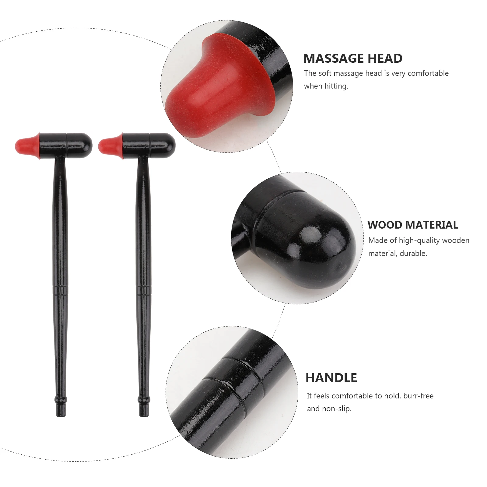 

2 Pcs Hammer Stick Black Wood H Back Massager Manual Massager for Neck Back Body Relaxation Health Care Tool