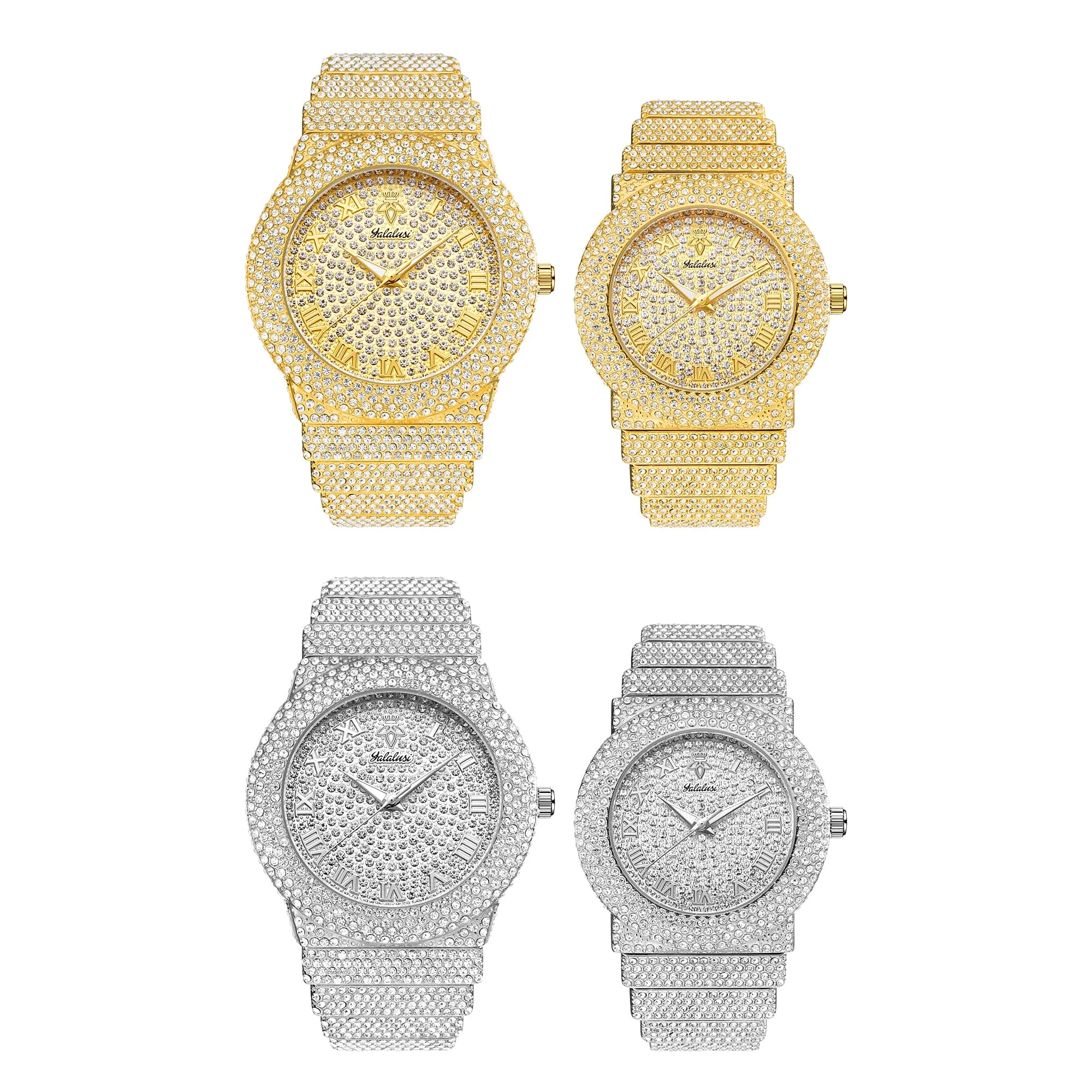 YaLaLuSi brand fashion dazzling couple quartz watch simple retro round dial new luxury gold watch gift box couples gift