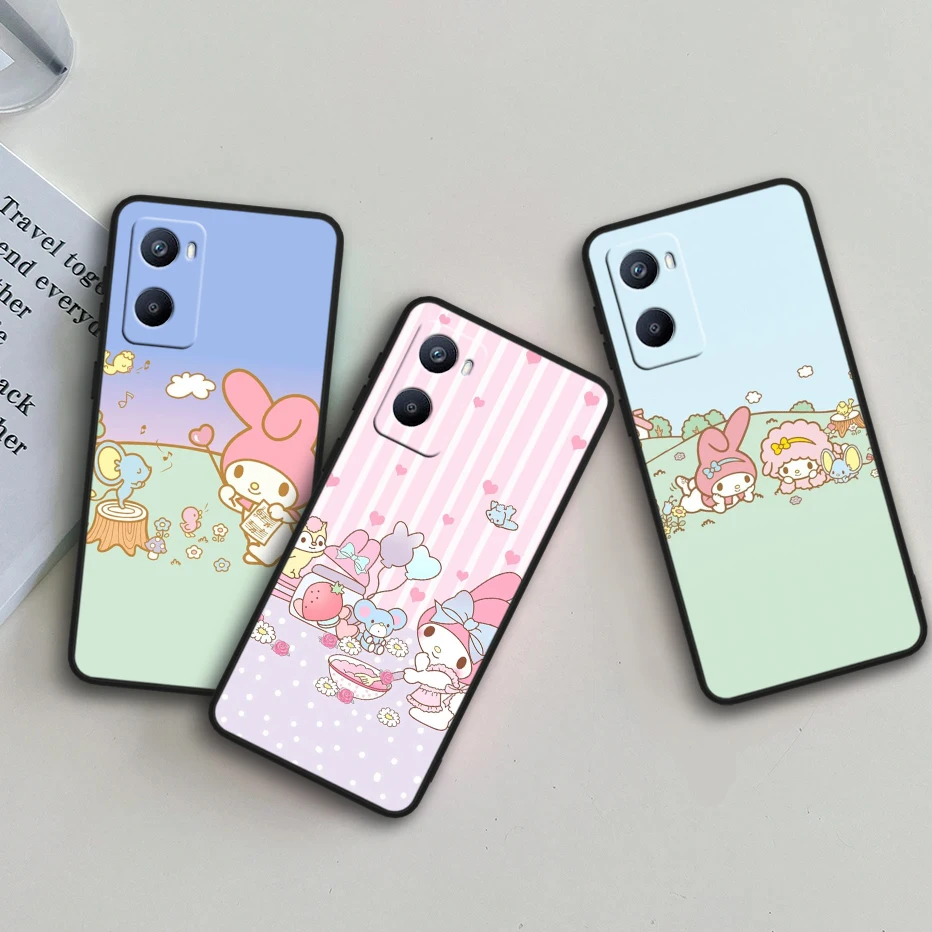 Melody Pink Cartoon Tpu Silicone para OPPO A98 A96 A94 A74 A72 A57S A55 A53S A15S A16K A5 Black Cover