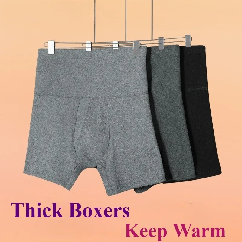 

Velvet Winter Men's Thick Flat Boxers Shorts Warm Long Pouch Underwear Abdomen High Waist Sports Youth Elastic Panties Shapewear