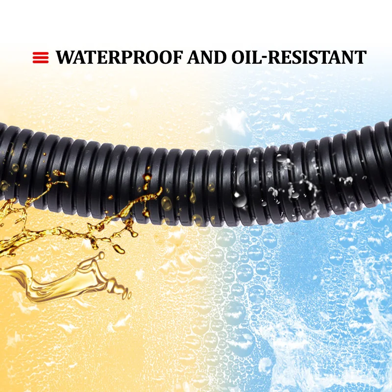 1-10m Black AD 7.5mm - 34.5mm Corrugated Tube PP Insulated Sleeve Auto Electrical Wiring Protective Pipe for Car Wire Harness