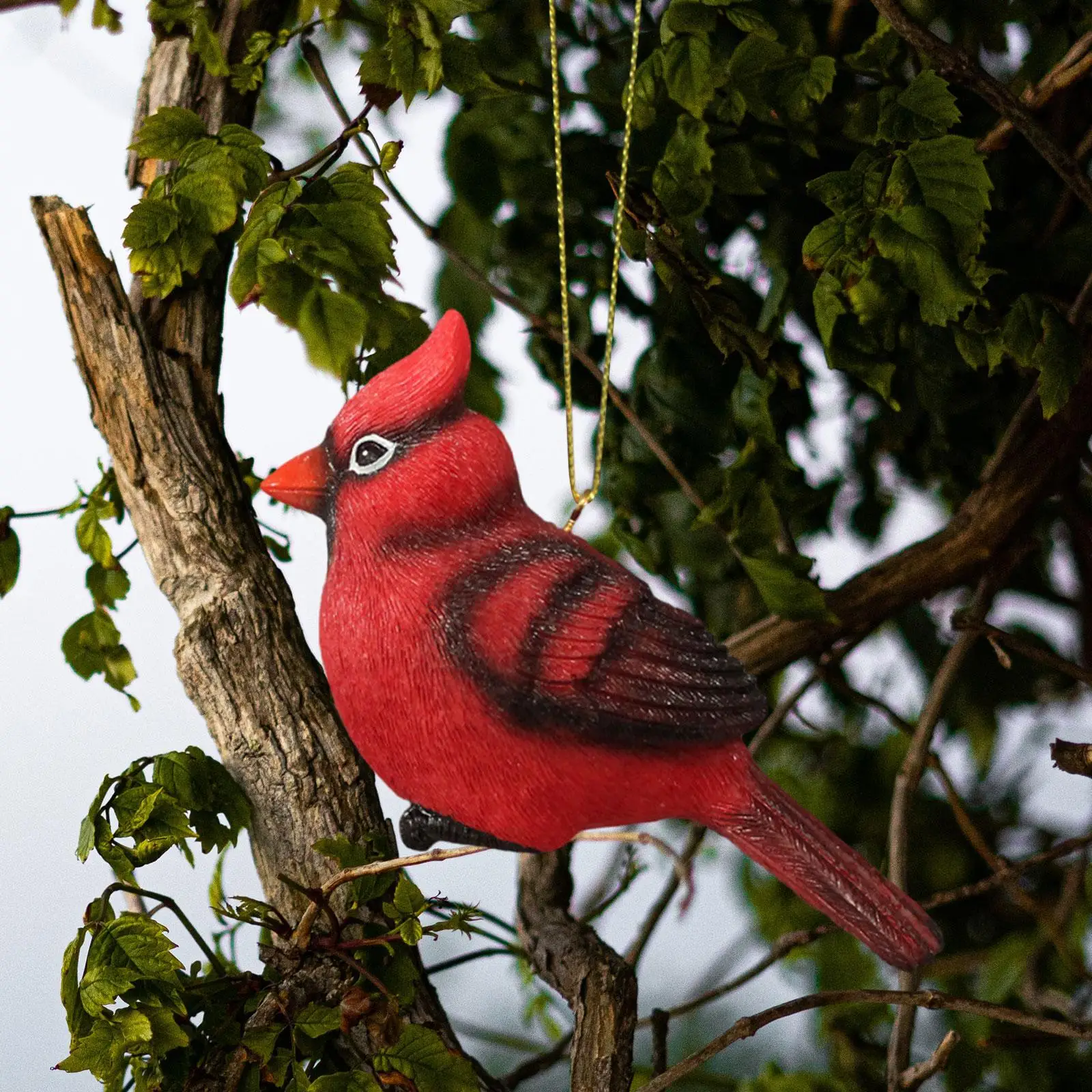 Red Bird Hanging Ornament Gift Crafts Artificial Bird Cardinal Decor Bird Statue Sculpture for Home Decor Garden Christmas Tree