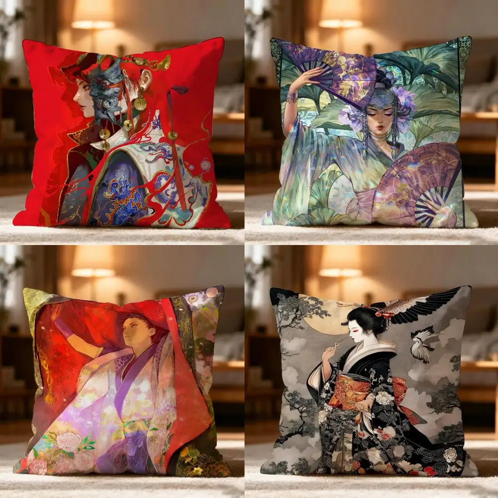Japanese Style Anime Cartoon Cushion Cover Cushion Cover Soft Washable Pillow Case Multi-Scene For Couch Bed Travel Office Use