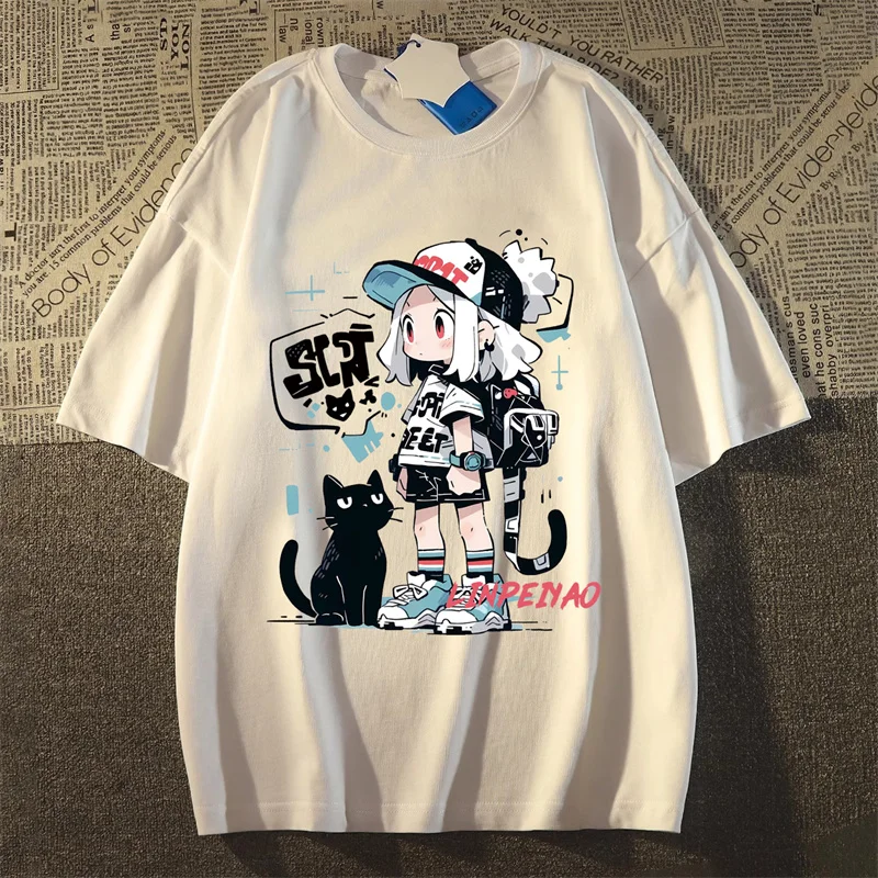 

American Retro Cartoon Printed Pure Cotton Short Sleeved T-shirt For Men and Women 2025 new Summer Oversized Couple Top